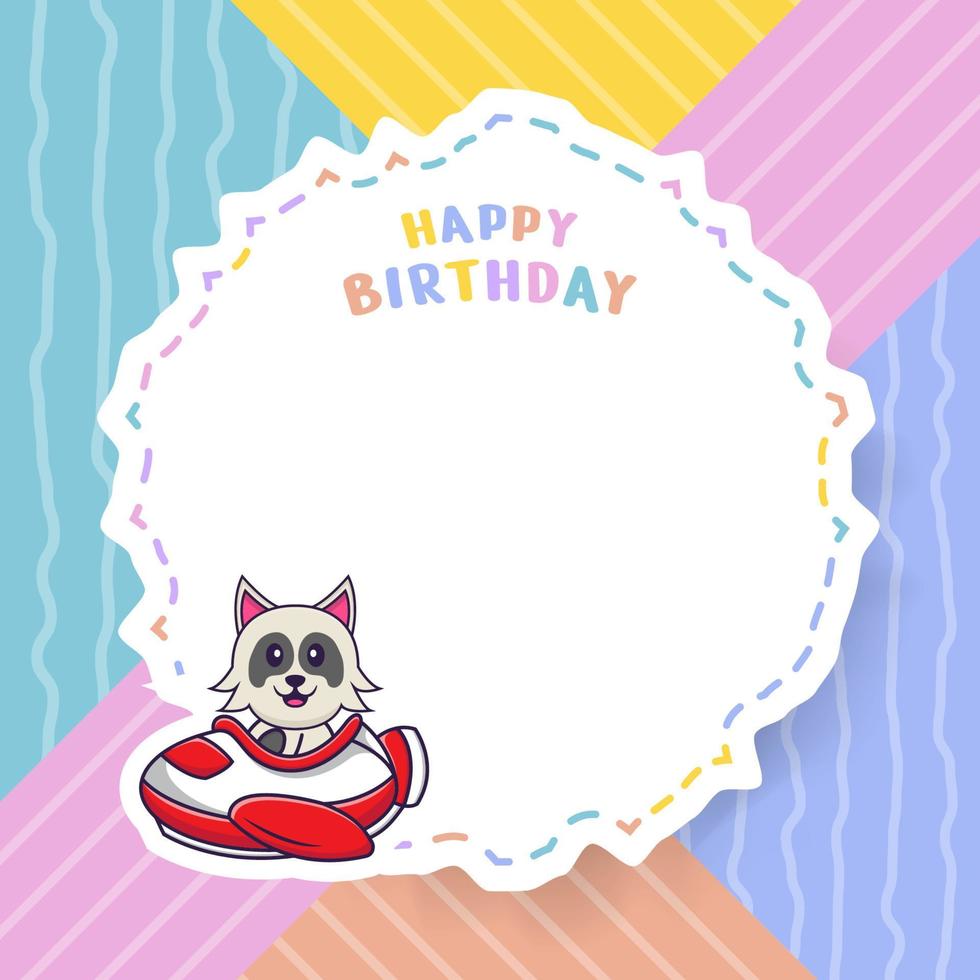 cartão de feliz aniversário com personagem de desenho animado de cachorro bonito. ilustração vetorial vetor