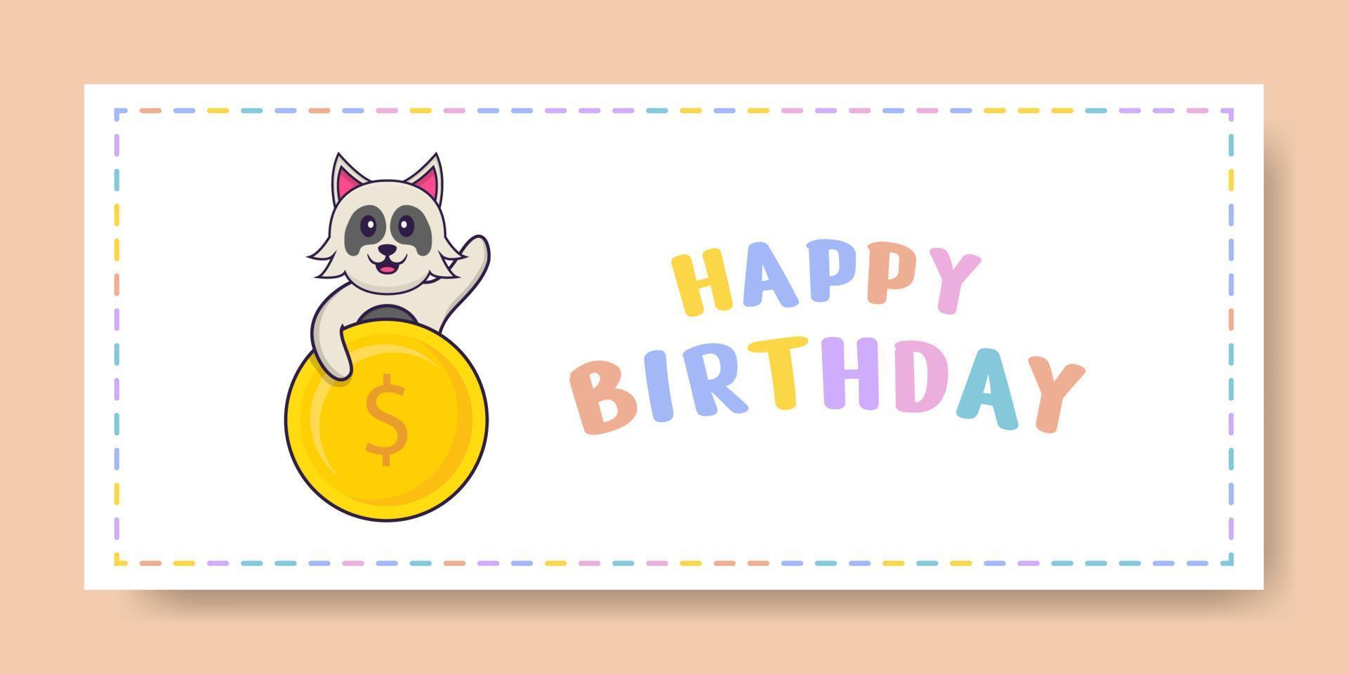 banner de feliz aniversário com personagem de desenho animado de cachorro bonito. ilustração vetorial vetor