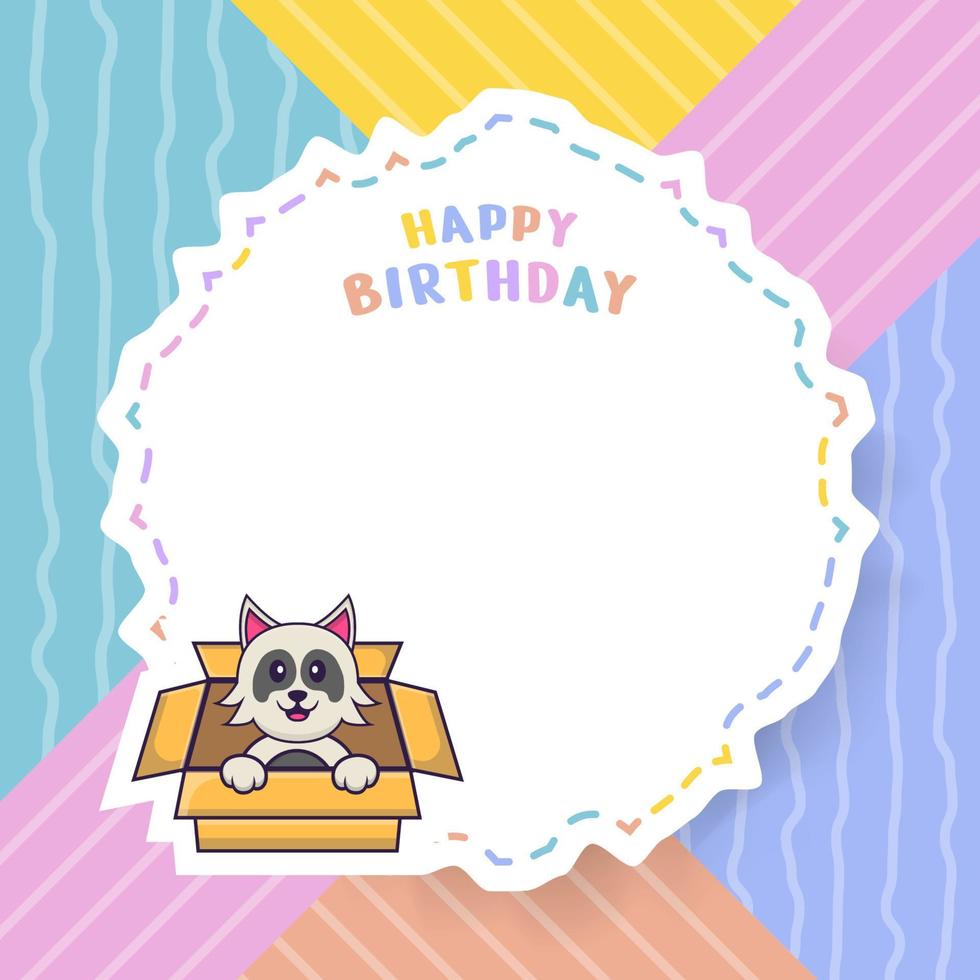 cartão de feliz aniversário com personagem de desenho animado de cachorro bonito. ilustração vetorial vetor