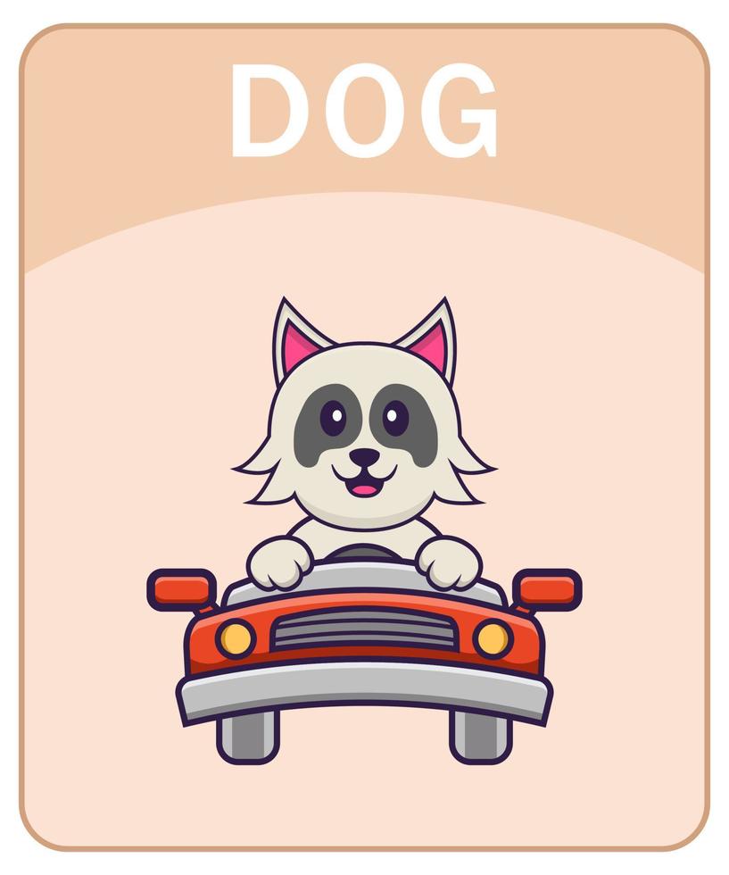 alfabeto flashcard com personagem de desenho animado de cachorro fofo. vetor