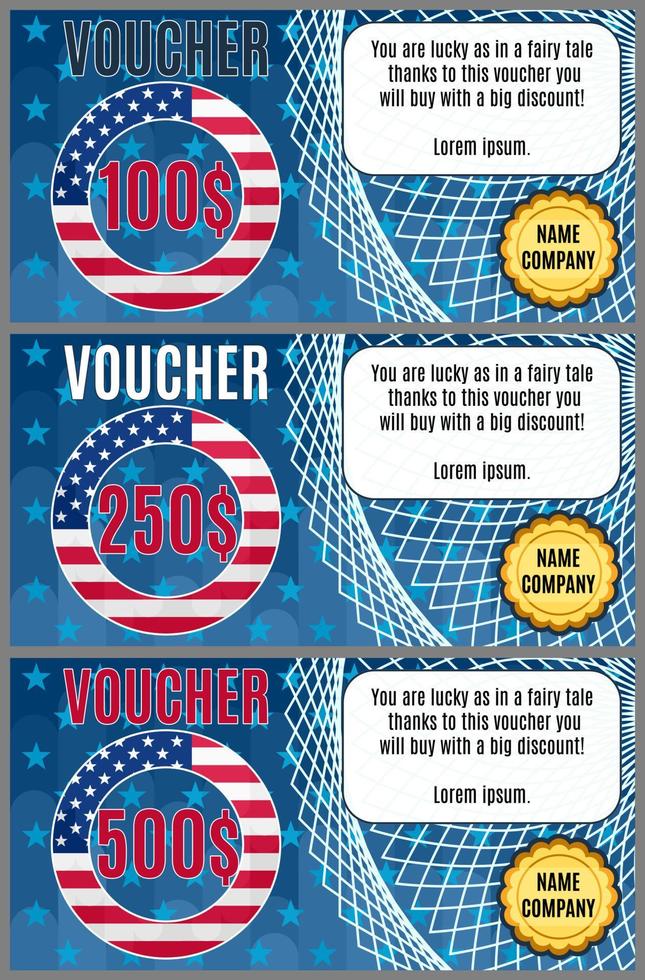 vouchers de vetor na venda americana brilhando com uma bandeira