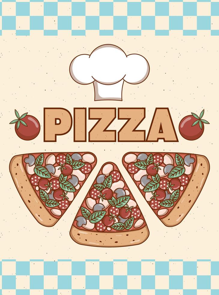 italiano velozes Comida peça pizza. poster, cartão, folheto, cardápio e especial oferecer. vetor ilustração.