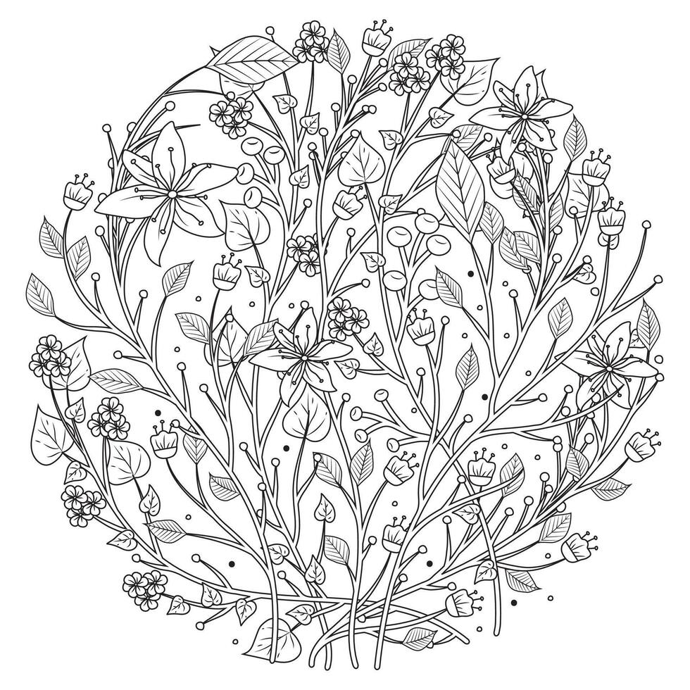 delinear o padrão de flores redondas no estilo mehndi para colorir a página do livro. anti-stress para adultos e crianças. ornamento de doodle em preto e branco. mão desenhar ilustração vetorial. vetor