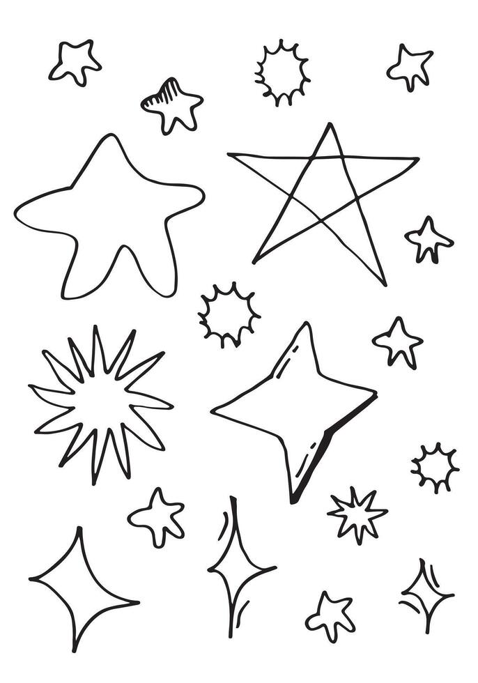 conjunto de estrelas desenhadas à mão. coleção de rabiscos estrela em fundo branco. vetor