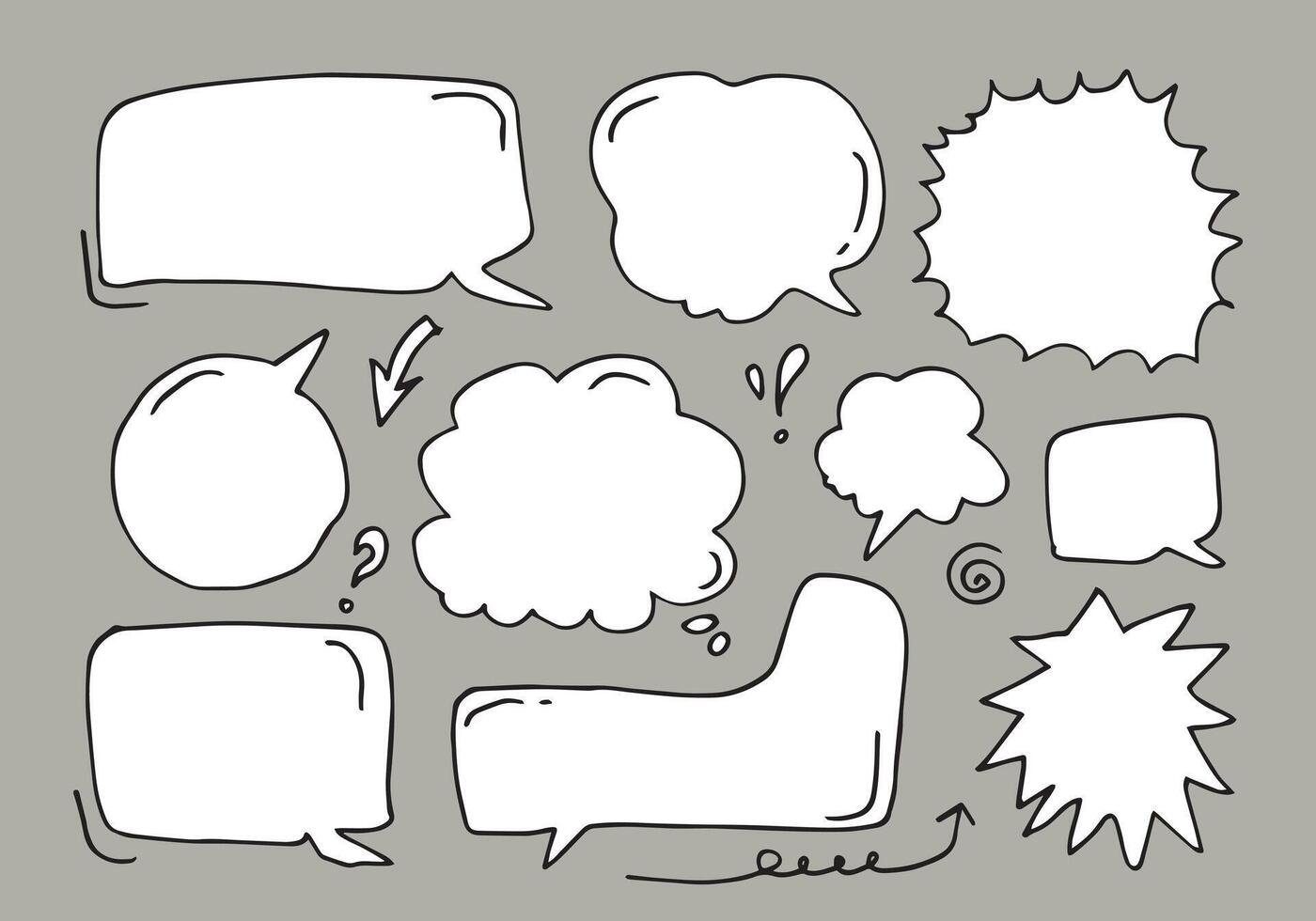 conjunto de bolhas de discurso de esboço mão desenhada. ilustração vetorial vetor