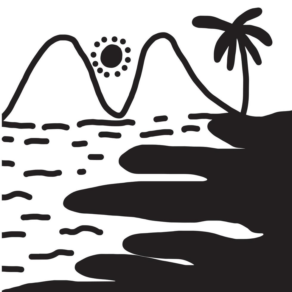 mão desenhado mar costa de praia gráfico Preto branco panorama esboço ilustração vetor. vetor