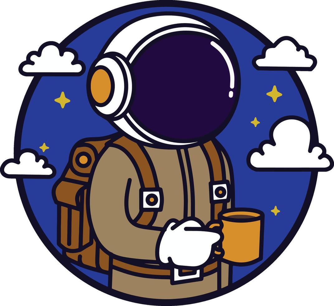 astronauta segurando uma copo do café vetor