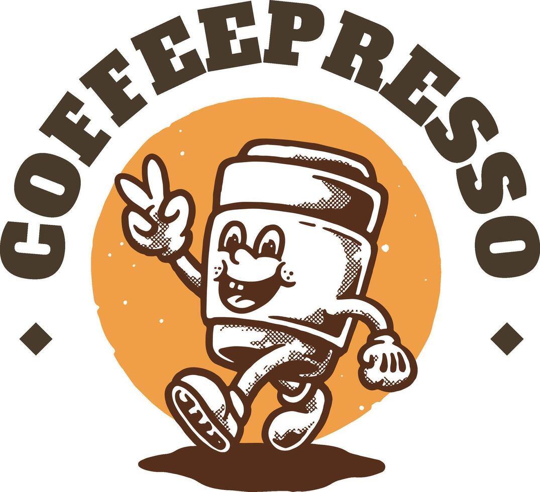 feliz café copo personagem mascote com retro estilo vetor