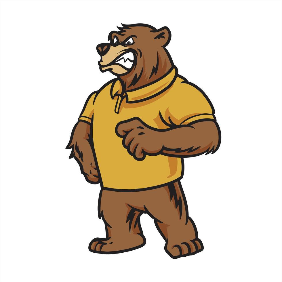 Bravo grisalho Urso mascote personagem ilustração vetor