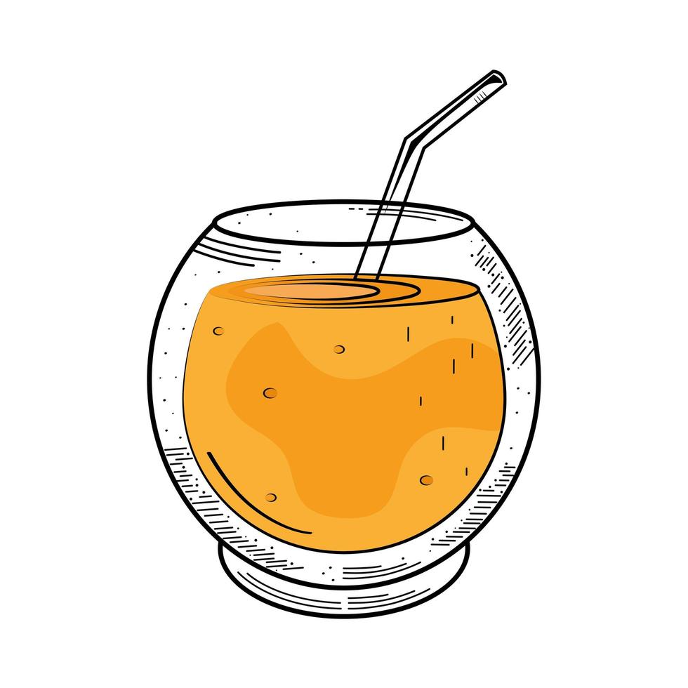 bebida de laranja em copo com ícone de desenho de canudo vetor