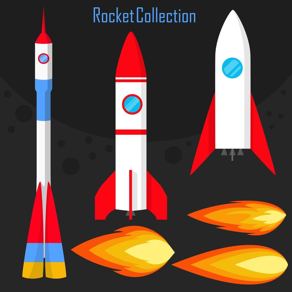 foguete e coleção de fogo. ícone plano de foguete vetor