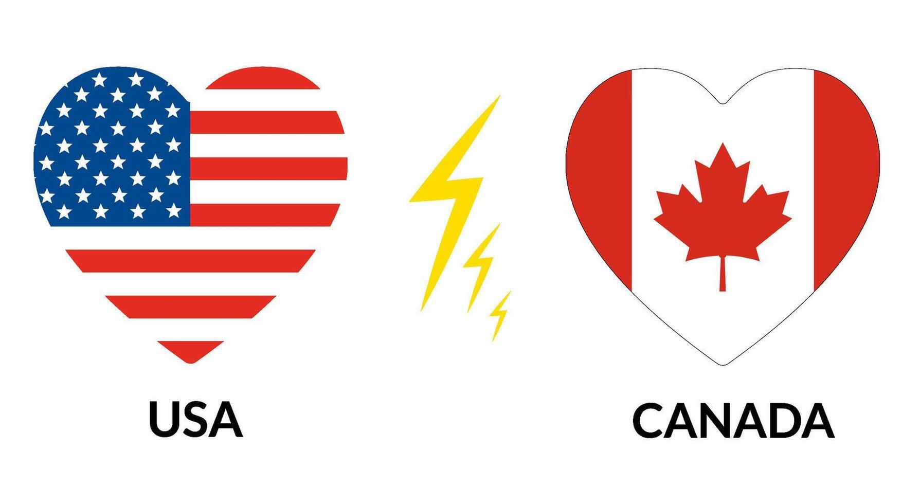 EUA vs Canadá. bandeira do Unidos estados do América e Canadá dentro coração forma vetor