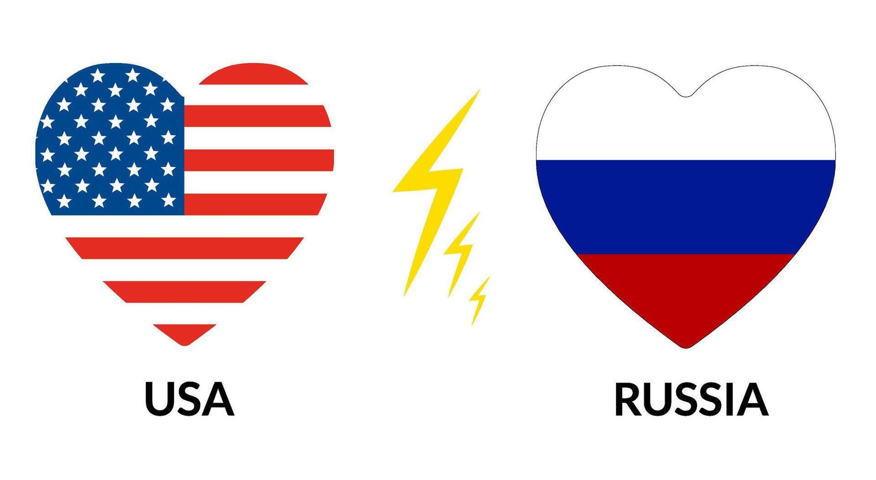 EUA vs Rússia. bandeira do Unidos estados do América e Rússia dentro coração forma vetor