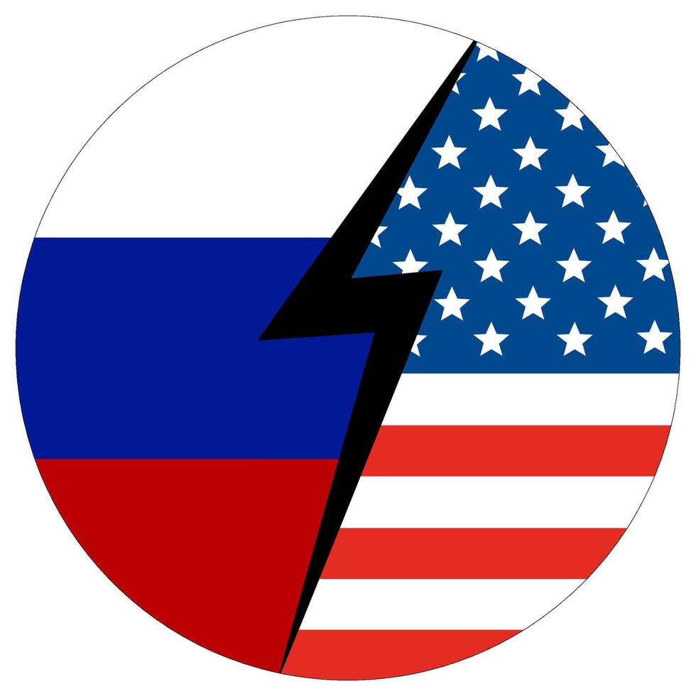 EUA vs Rússia. bandeira do Unidos estados do América e Rússia dentro círculo forma vetor