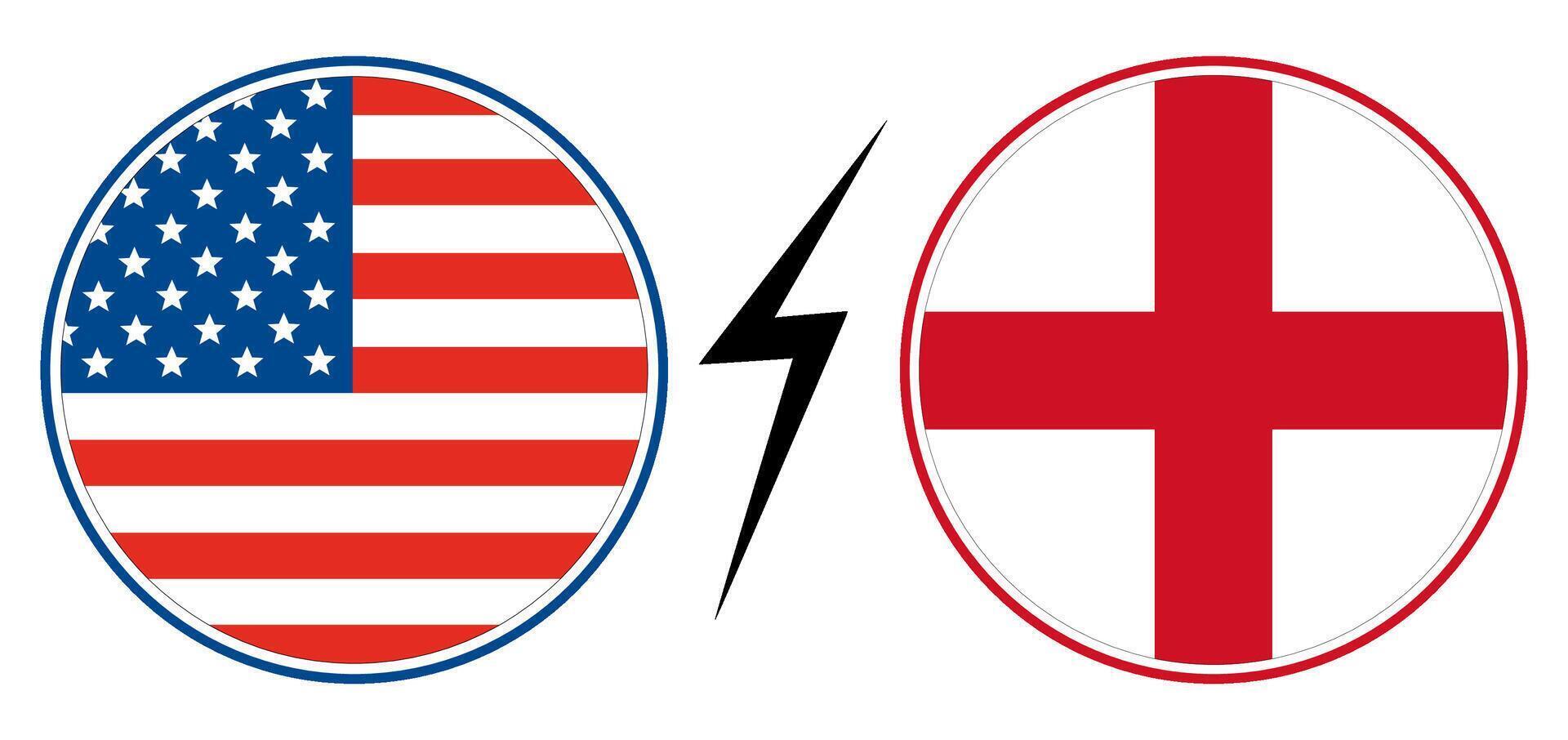 EUA vs Inglaterra. bandeira do Unidos estados do América e Inglaterra dentro círculo forma vetor