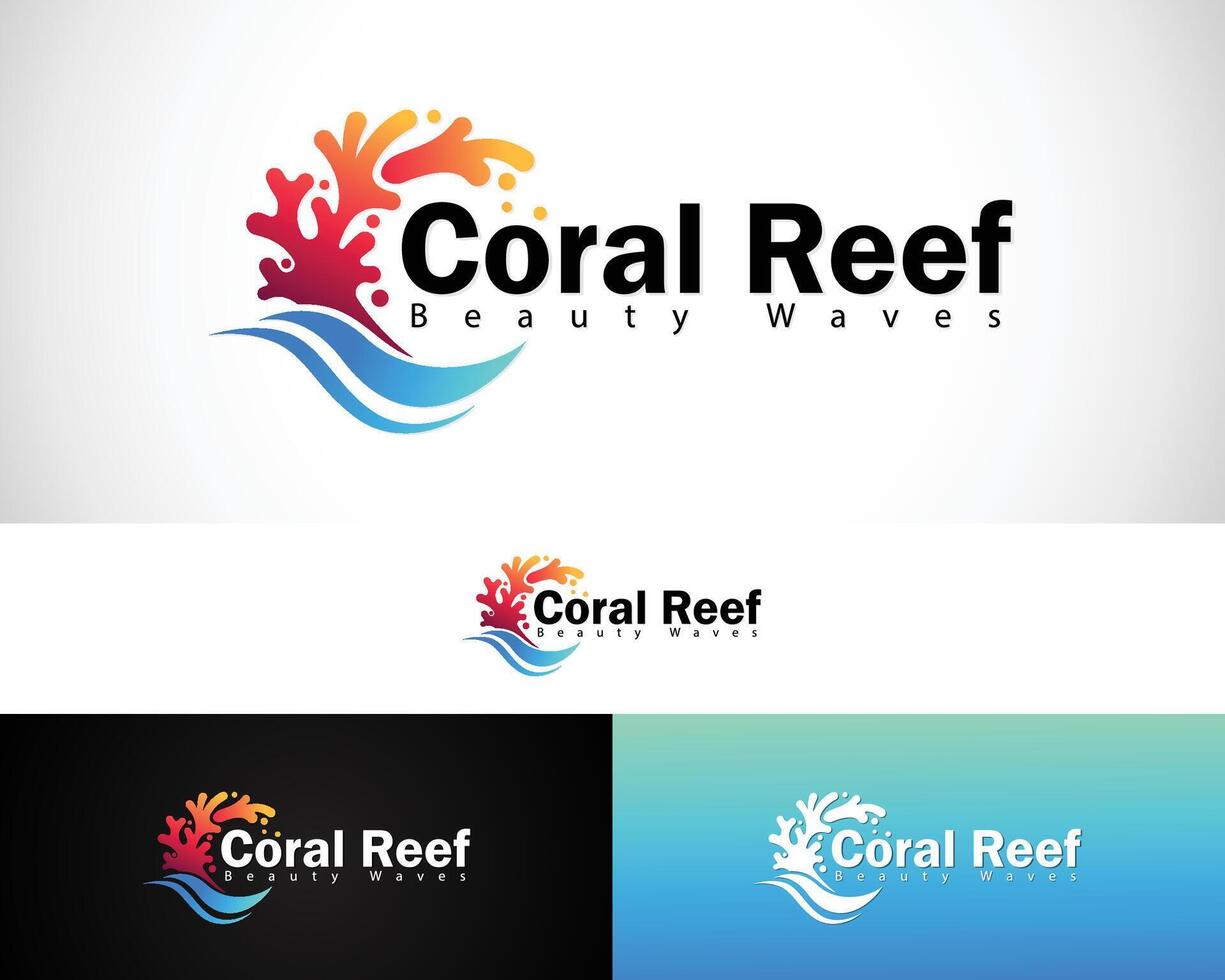 coral recife logotipo criativo Projeto conceito onda mar oceano beleza de praia animal peixe vetor