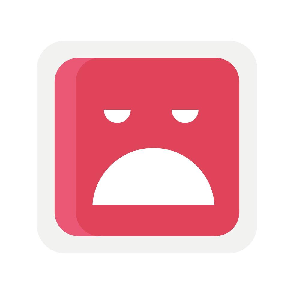ícone quadrado de rosto triste emoji vermelho vetor