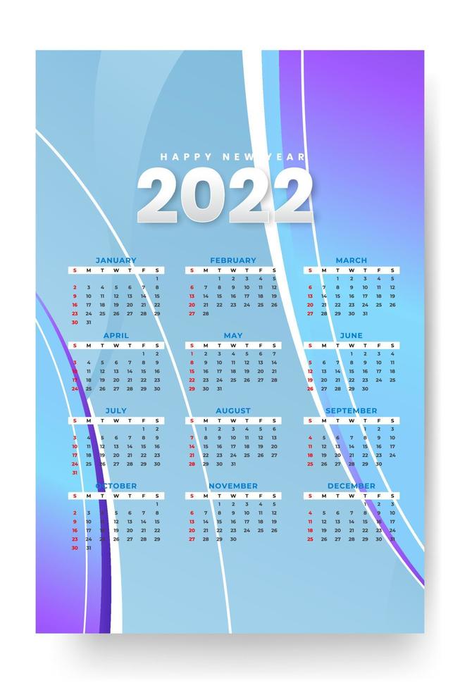 modelo de calendário mensal para 2022 anos. semana começa no domingo. calendário de parede em estilo minimalista. vetor