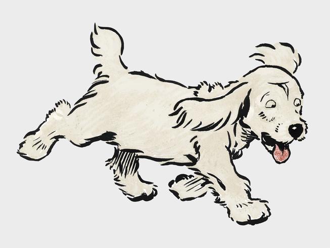 O livro branco do filhote de cachorro por Cecil Aldin (1910), um cão branco &#39;Rags&#39; que corre emocionalmente afligido. Digitalmente aprimorada pelo rawpixel. vetor