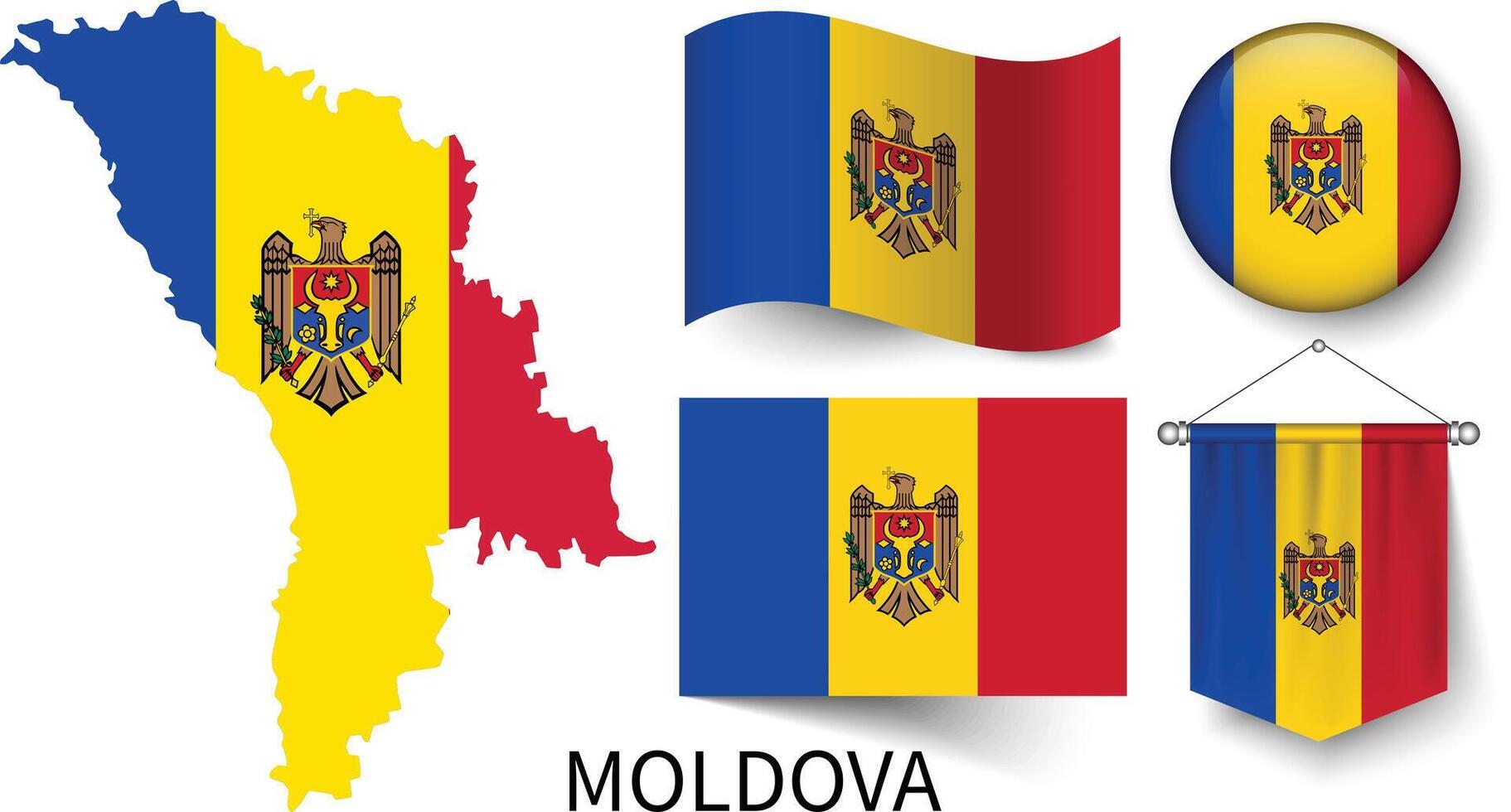 a vários padrões do a Moldova nacional bandeiras e a mapa do a Moldova fronteiras vetor