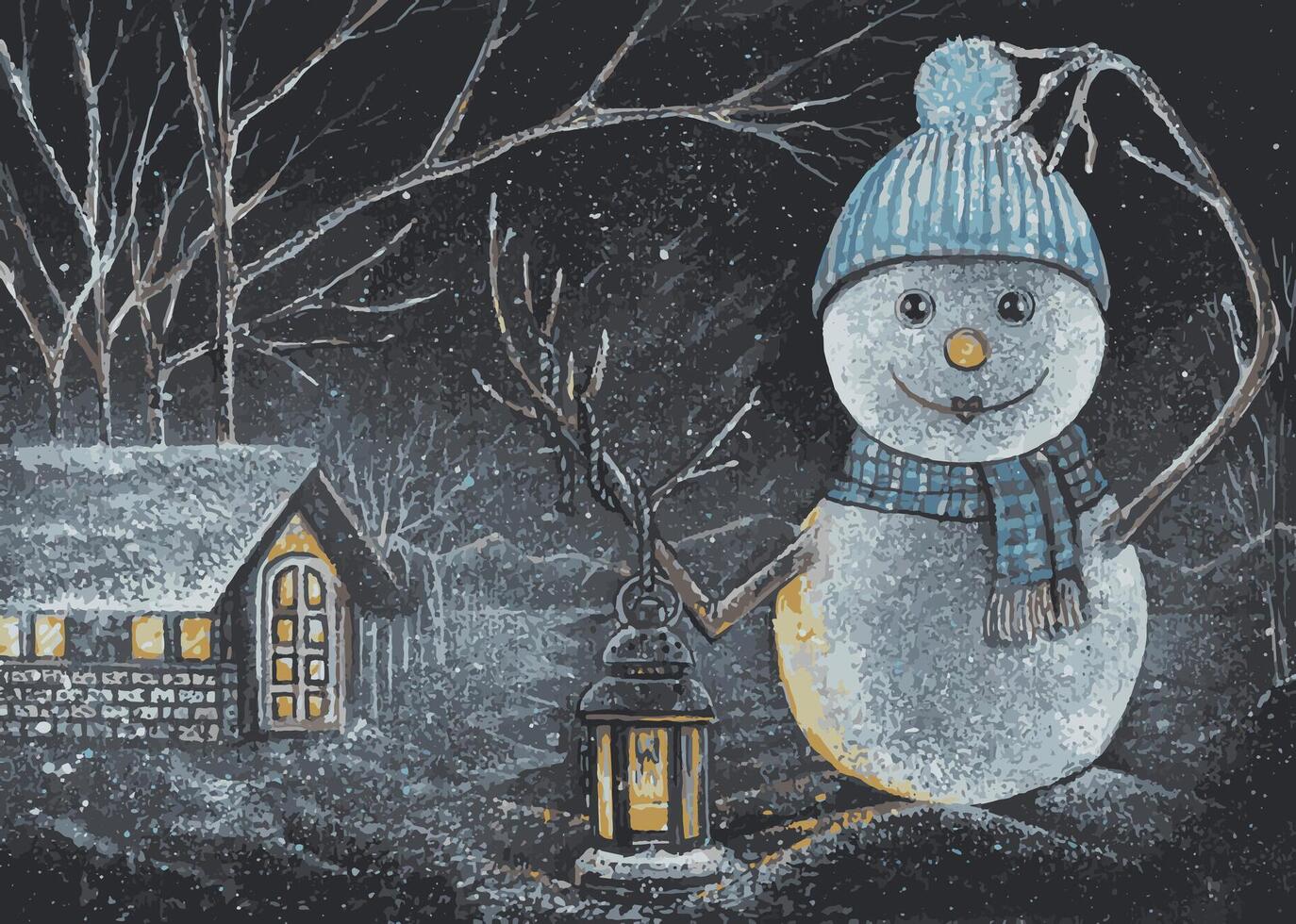 arte pintura boneco de neve dentro a inverno Projeto de mão acrílico cor pintura em tela. vetor