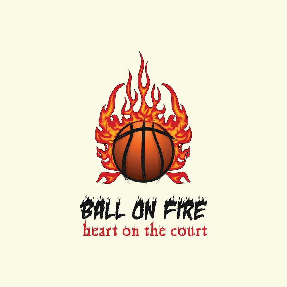 basquetebol em fogo e coração em a quadra vetor ilustração