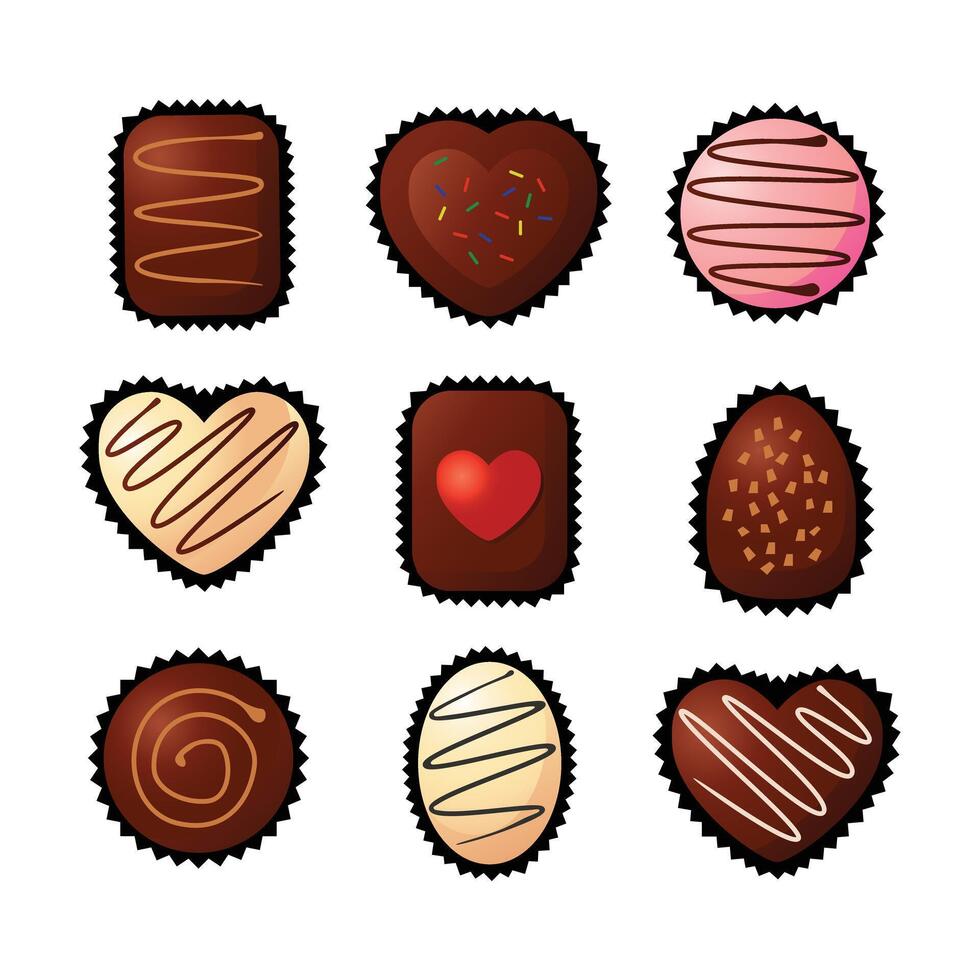 namorados vetor ícone de ativos do vários chocolate bombom doce dentro muitos formas e gosto livre editável para Projeto