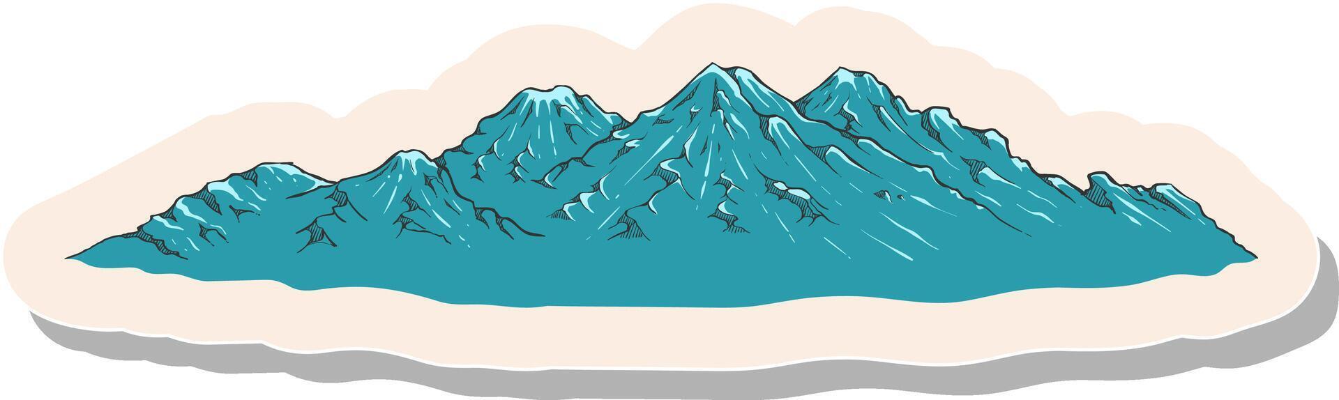 mão desenhado montanhas dentro adesivo estilo vetor ilustração