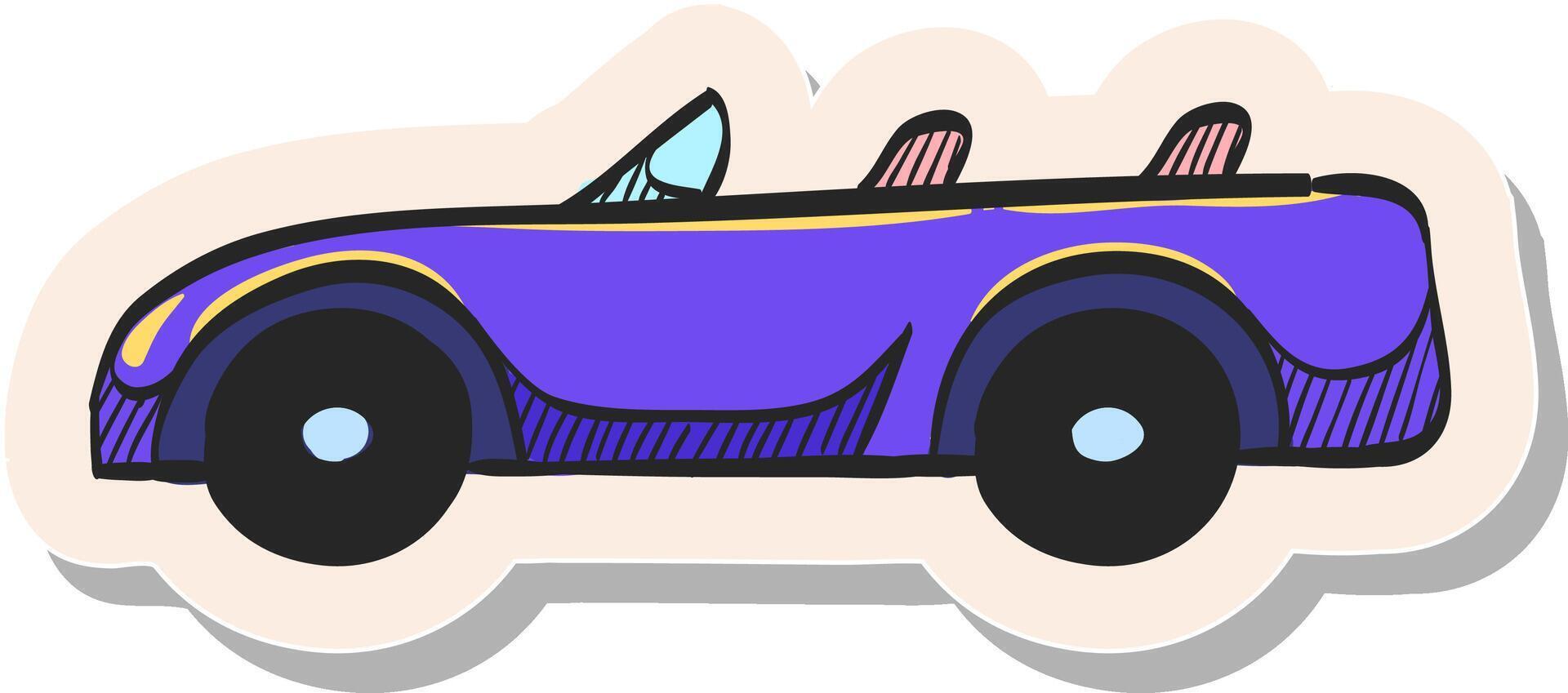 mão desenhado esporte carro ícone dentro adesivo estilo vetor ilustração