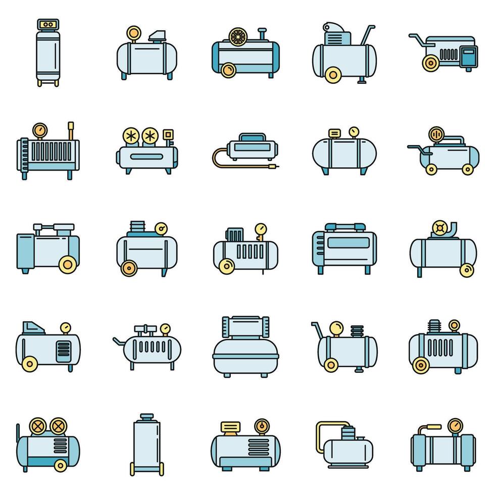 moderno ar compressor ícones conjunto vetor cor linha