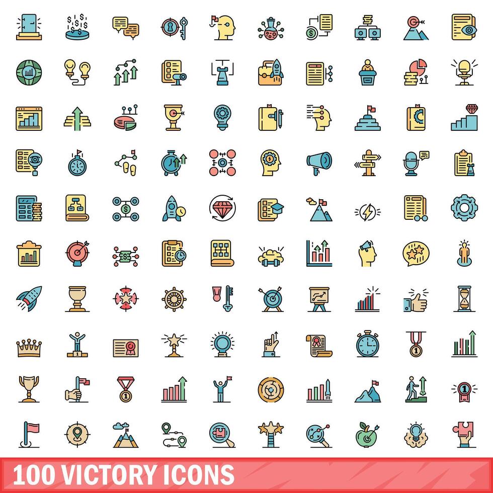 100 vitória ícones definir, cor linha estilo vetor