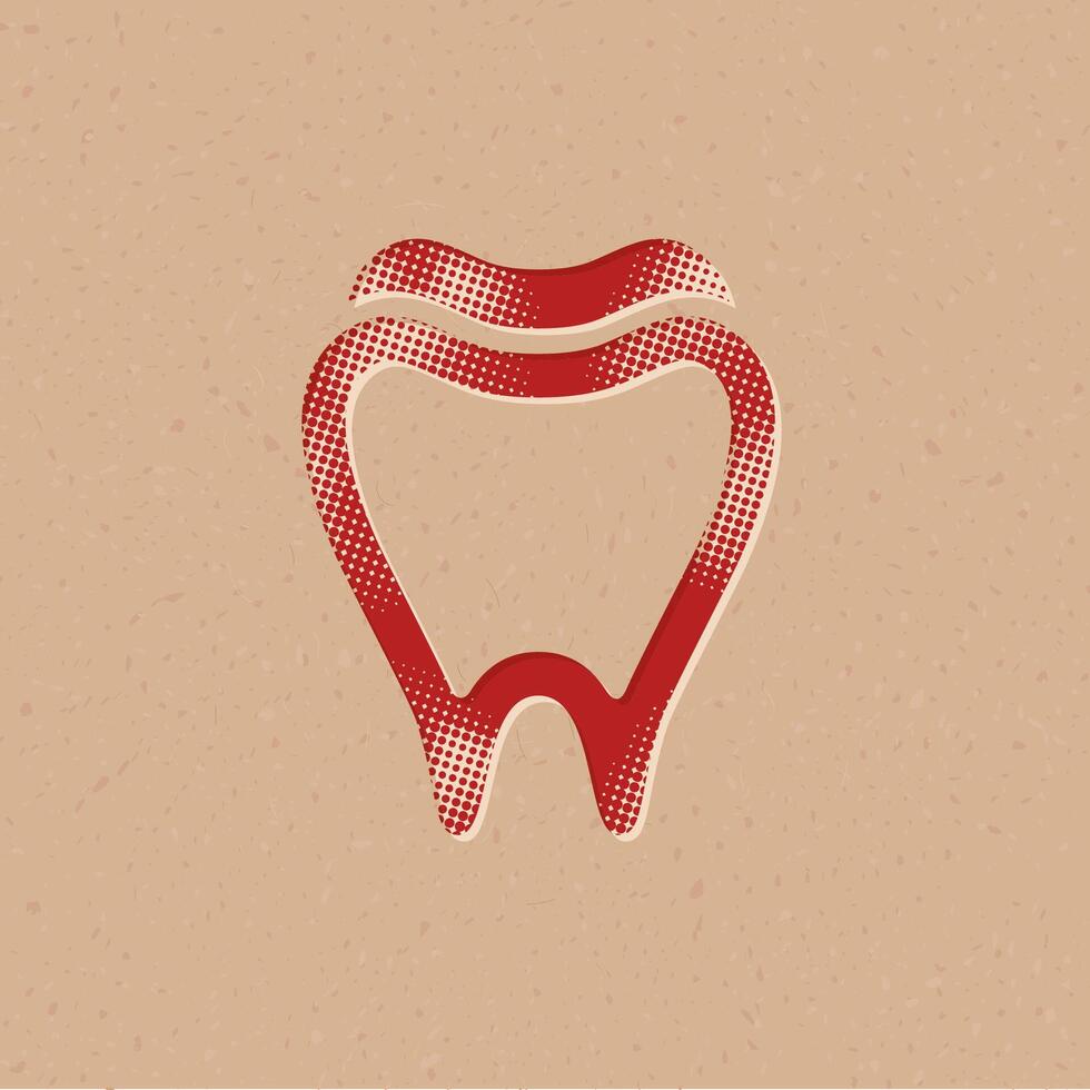 dente meio-tom estilo ícone com grunge fundo vetor ilustração