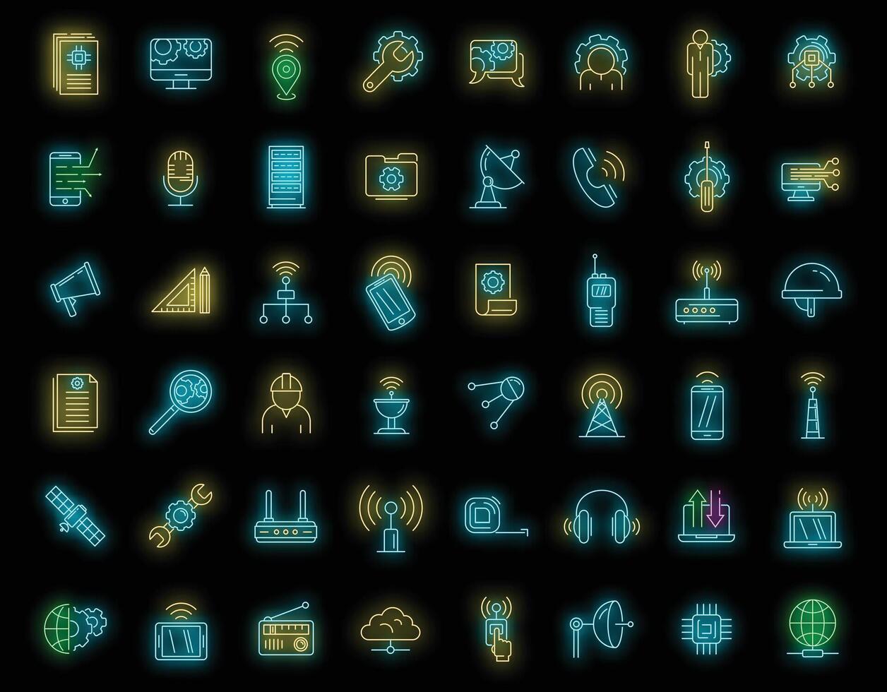 conjunto de ícones de engenheiro de comunicações vector neon