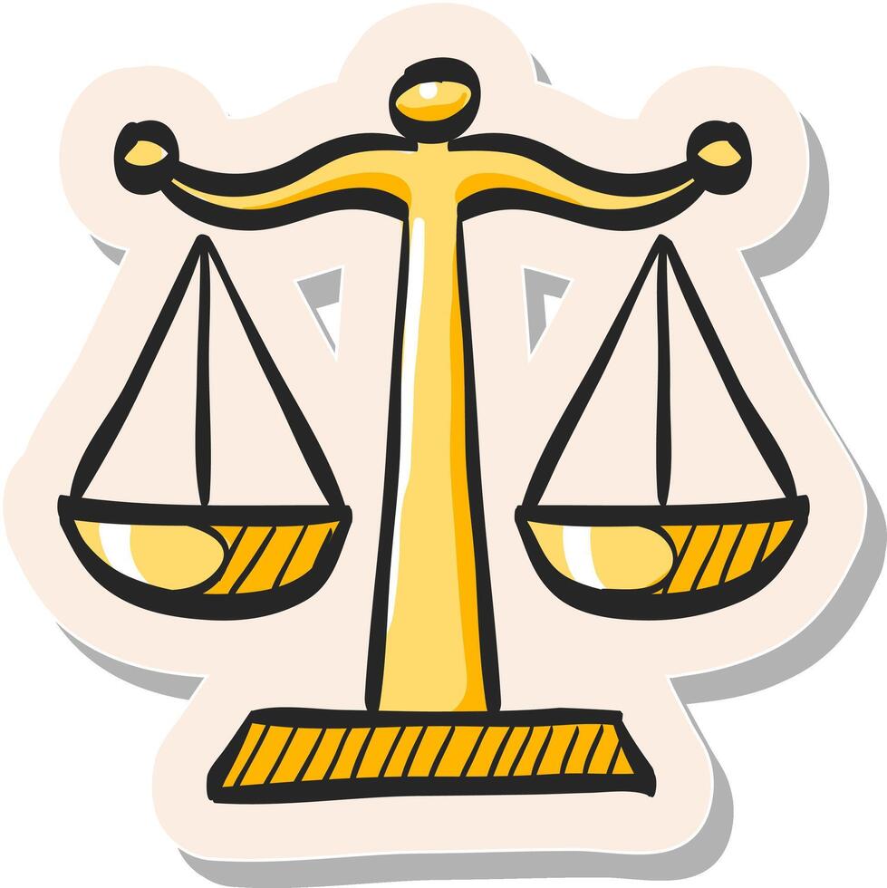 mão desenhado justiça escala ícone dentro adesivo estilo vetor ilustração