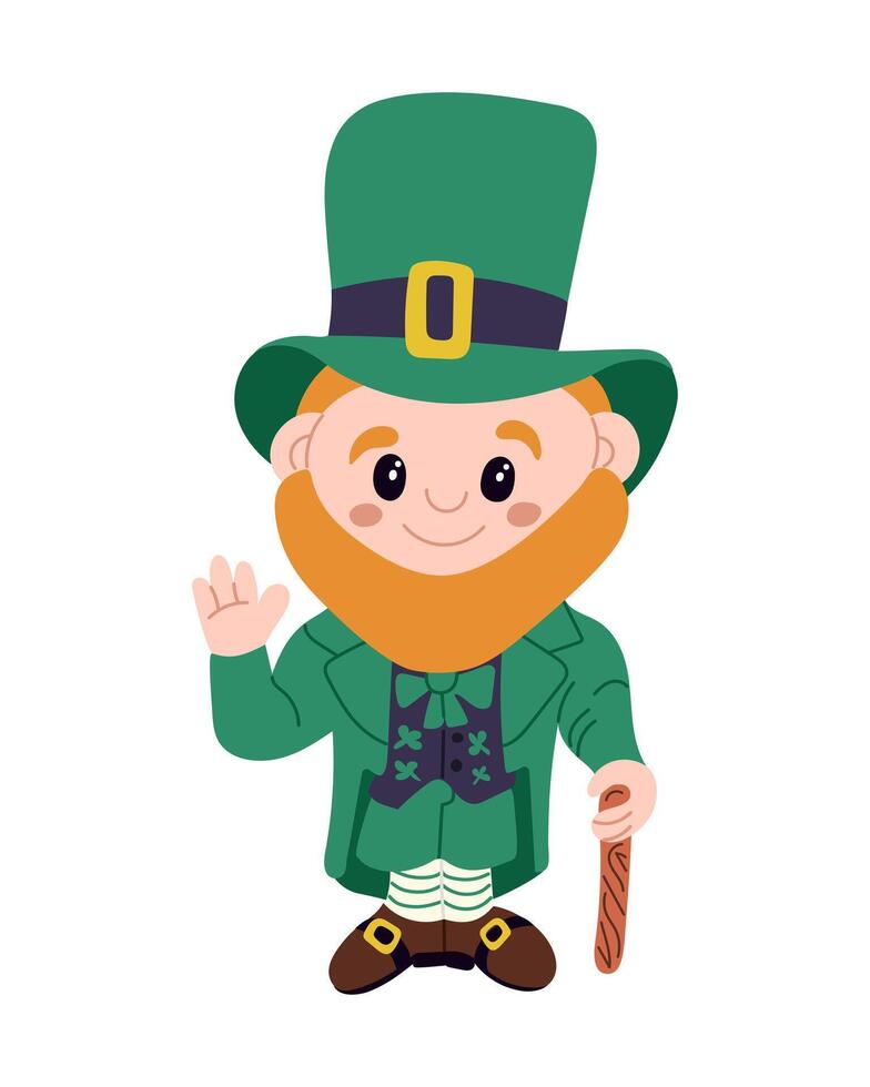 plano rabisco colori duende dentro desenho animado estilo. mão desenhado fofa irlandês personagem relacionado para st patrick s dia. ideal para decoração, adesivos, imprimir vetor