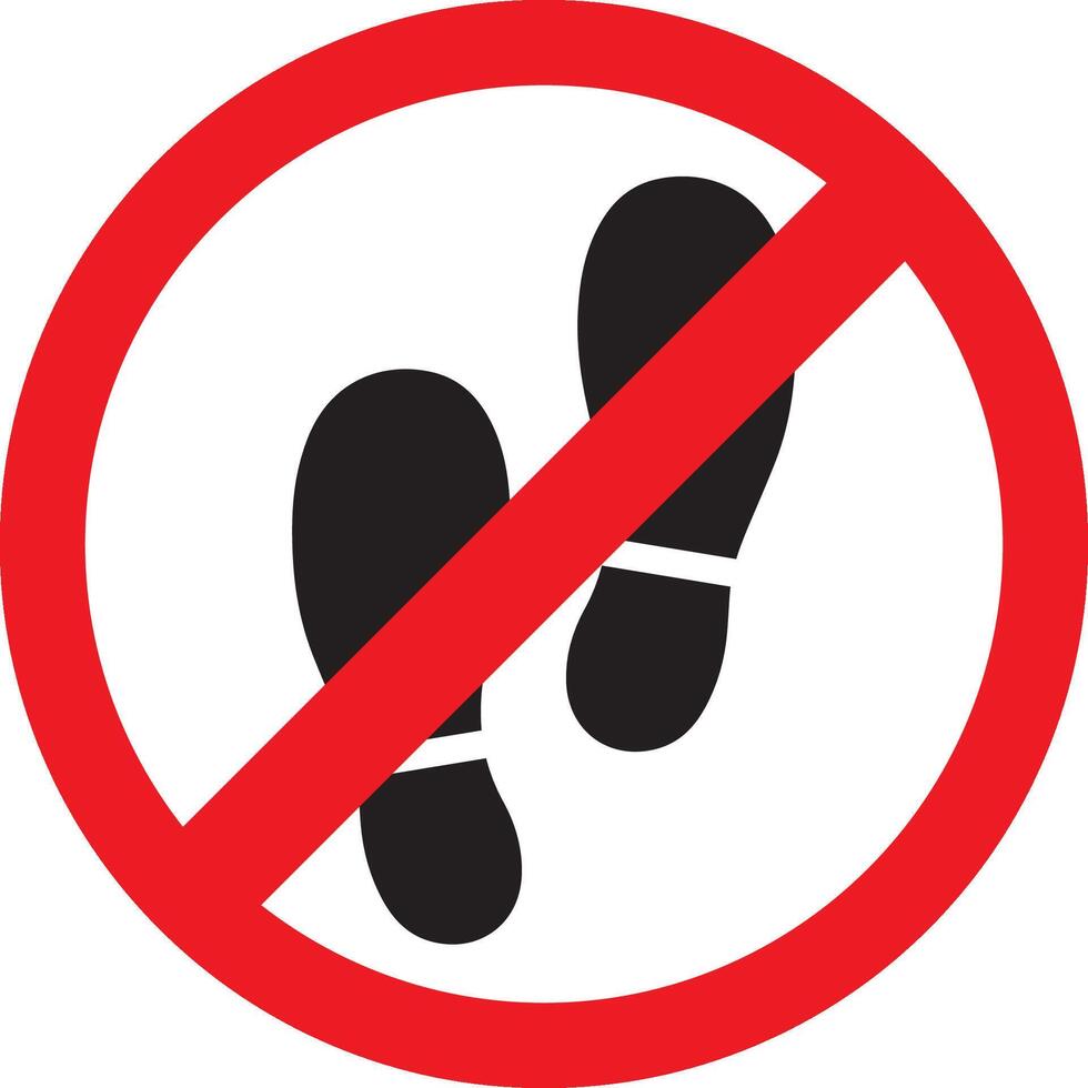 não degrau aqui proibido placa. sapatos placa ícone. não sapatos símbolo. Proibido sapatos ícone símbolo, vetor ilustração.