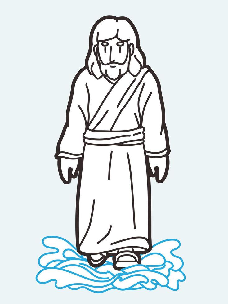 Jesus realizado a milagre do caminhando em água desenho animado gráfico vetor