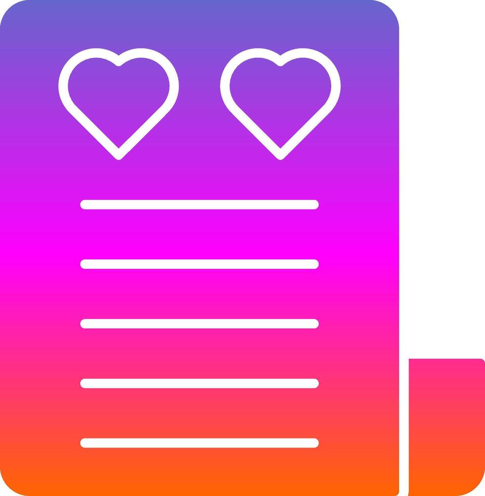 ícone de gradiente de glifo de carta de amor vetor