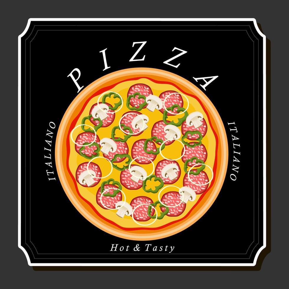 ilustração em tema grande quente saboroso pizza para pizzaria cardápio vetor