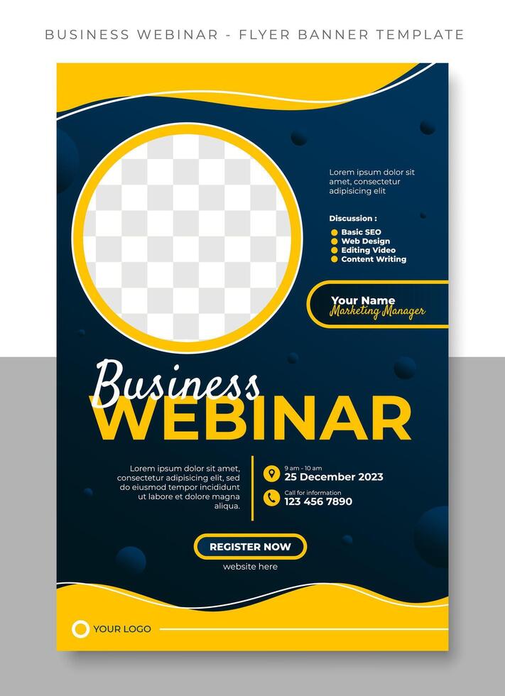 o negócio webinar curso amarelo folheto poster bandeira modelo projeto, evento promoção vetor