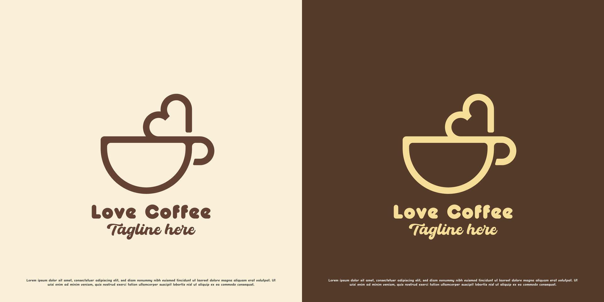 café amor logotipo Projeto ilustração. simples linha silhueta beber cafeteria restaurante café fazer compras coração aroma mocha o negócio chocolate cappuccino copo caneca. delicioso caloroso geométrico simples ícone símbolo. vetor