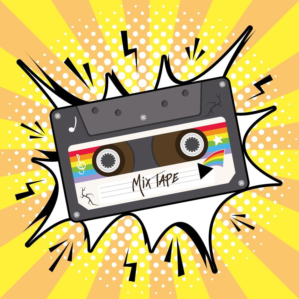 mix tape cassette retro no design do vetor da bolha de explosão