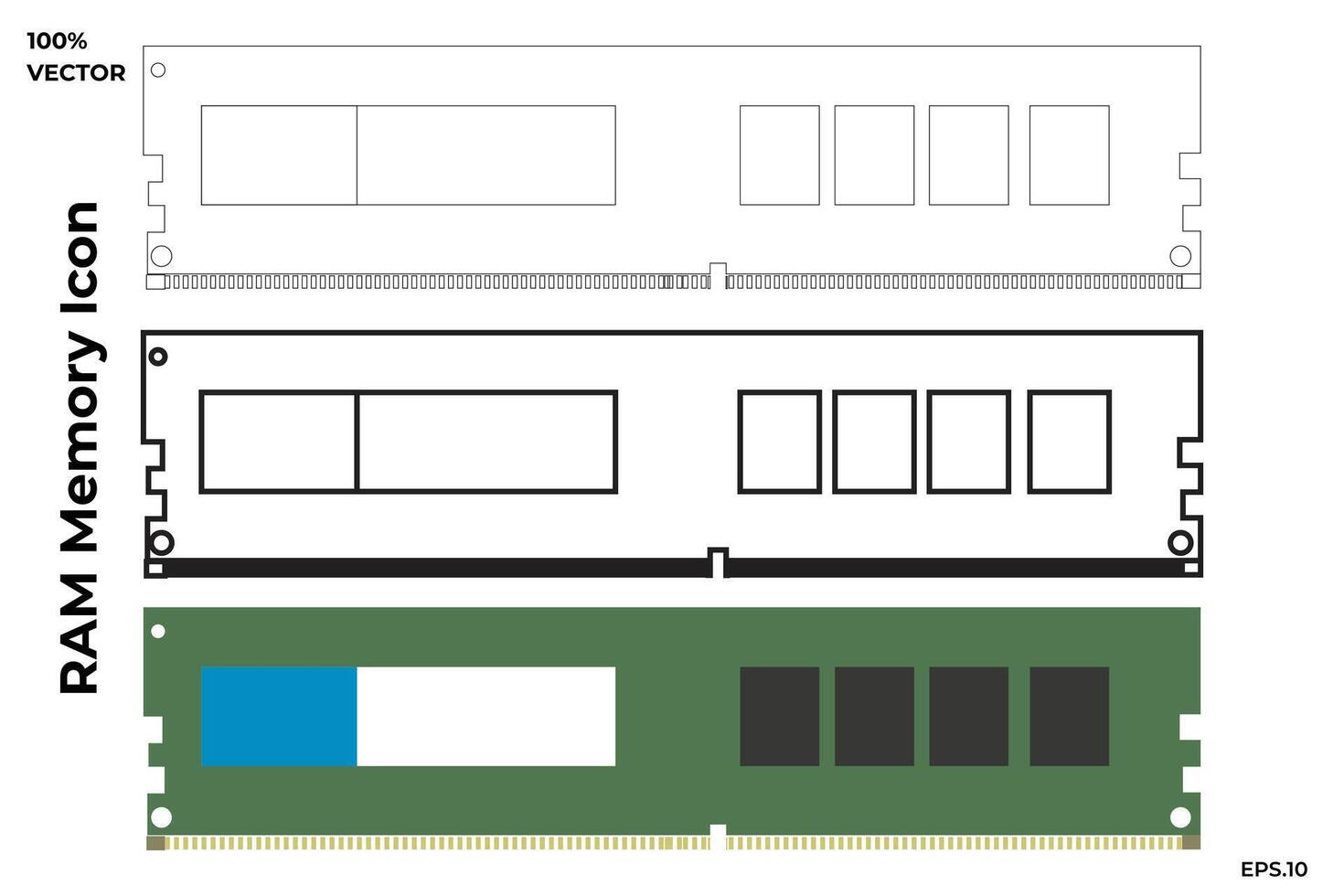 RAM memória ícone. conjunto do vetor ilustrações dentro Preto e branco