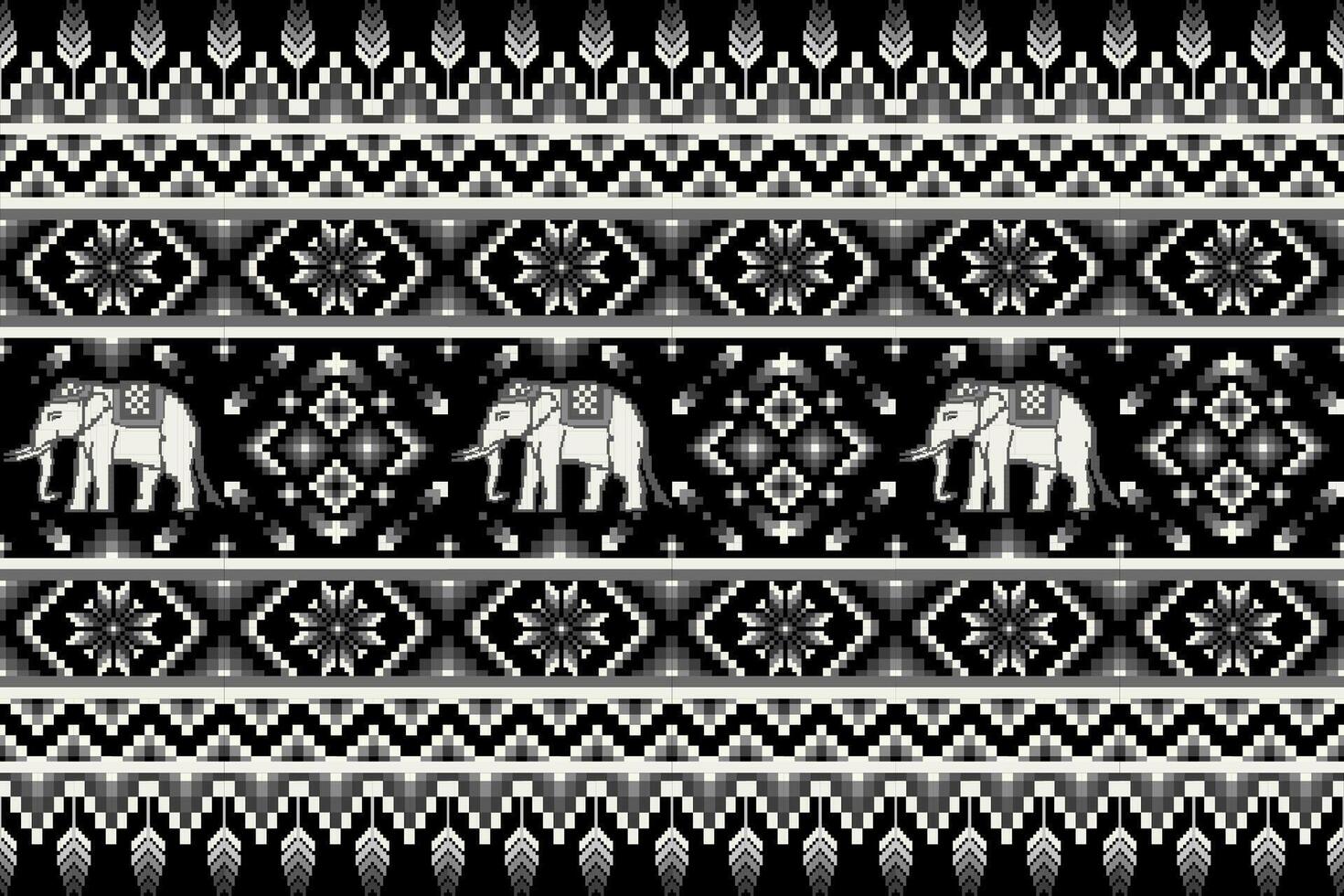 étnico tailandês elefante monótono desatado padronizar. pixel arte vetor Projeto para tecido, tapete, telha, invólucro, bordado, papel de parede, e fundo
