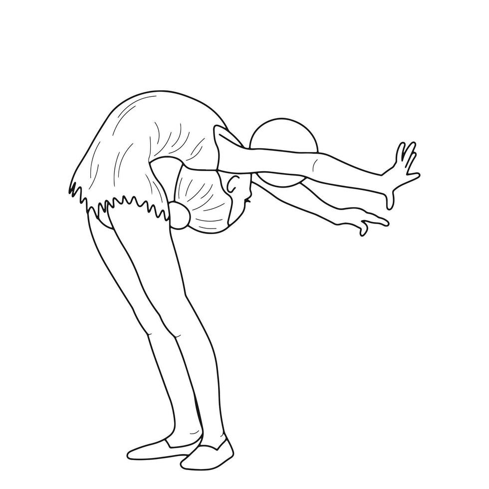esboço silhueta do uma ginasta dentro uma Esportes pose com uma bola, isolado vetor