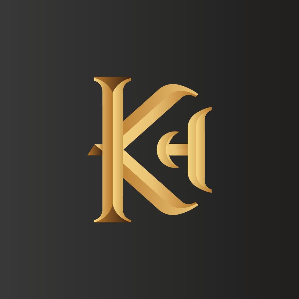 kh letras logotipo Projeto com dourado cor combinação, vetor ilustração, personagem logotipo deisgn