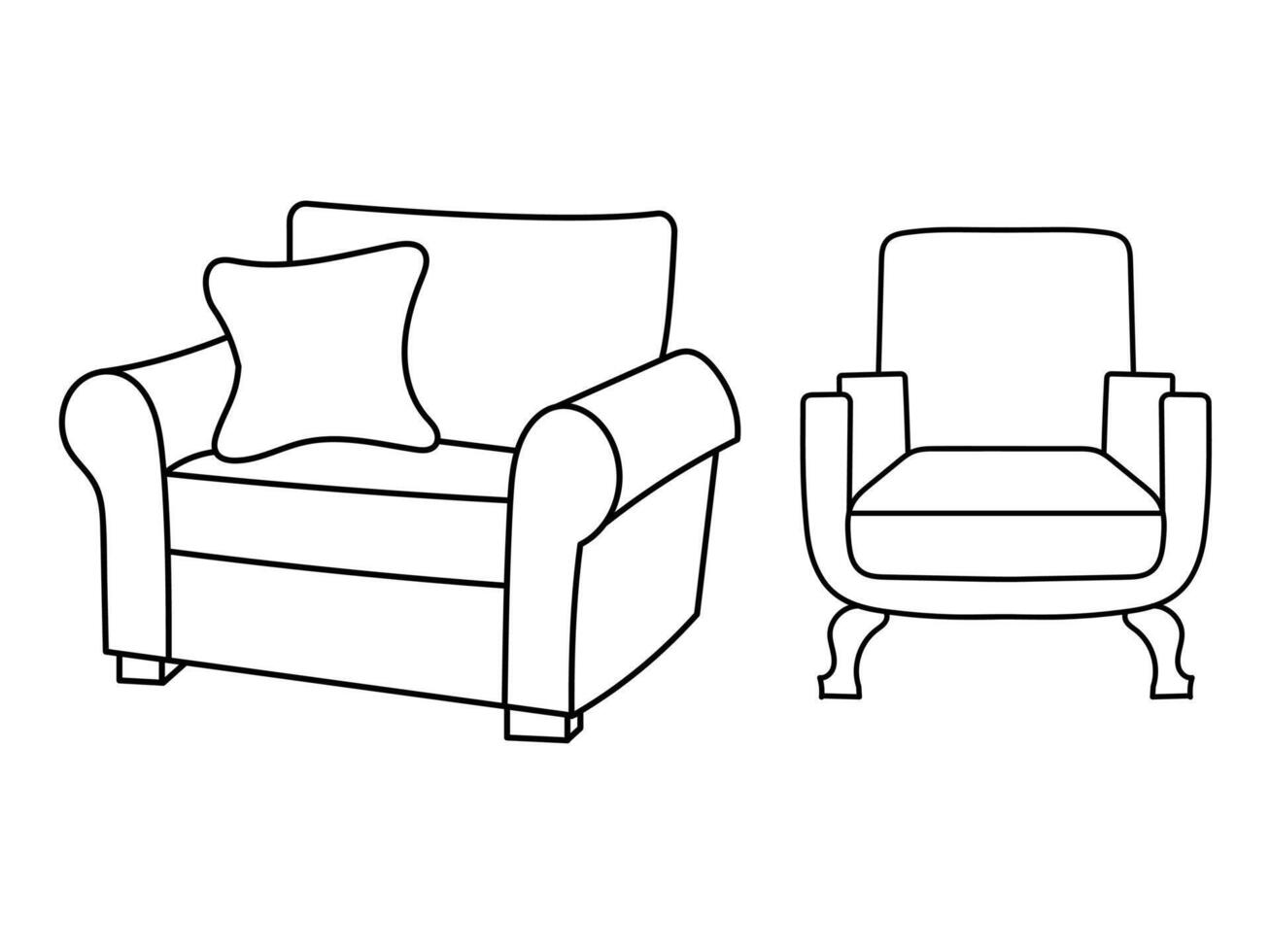 moderno mobília poltrona lar, contínuo linha desenhando executivo escritório cadeira conceito, sofá cadeira vetor ilustração