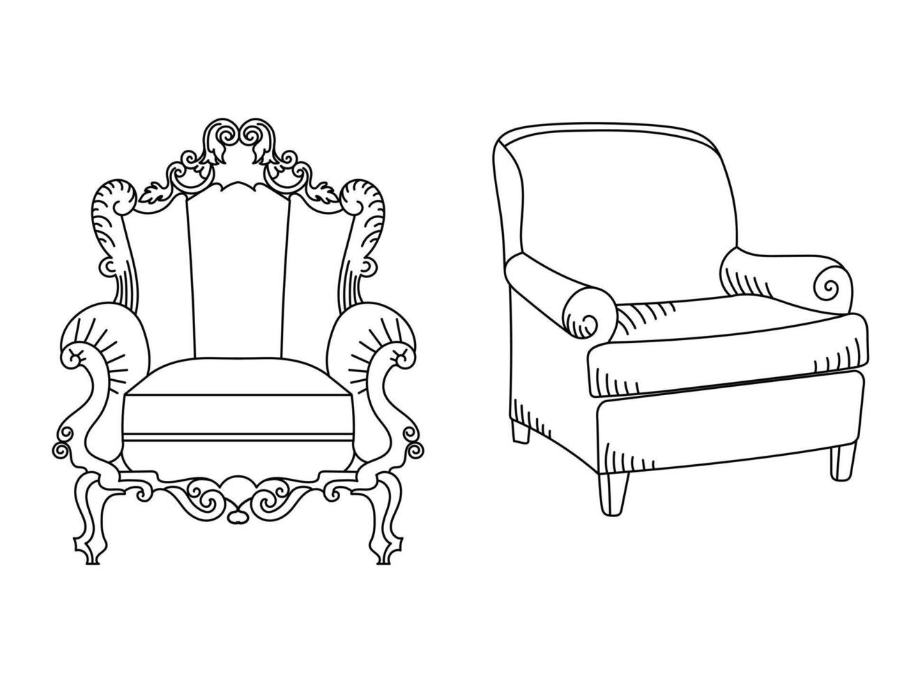 moderno mobília poltrona lar, contínuo linha desenhando executivo escritório cadeira conceito, sofá cadeira vetor ilustração
