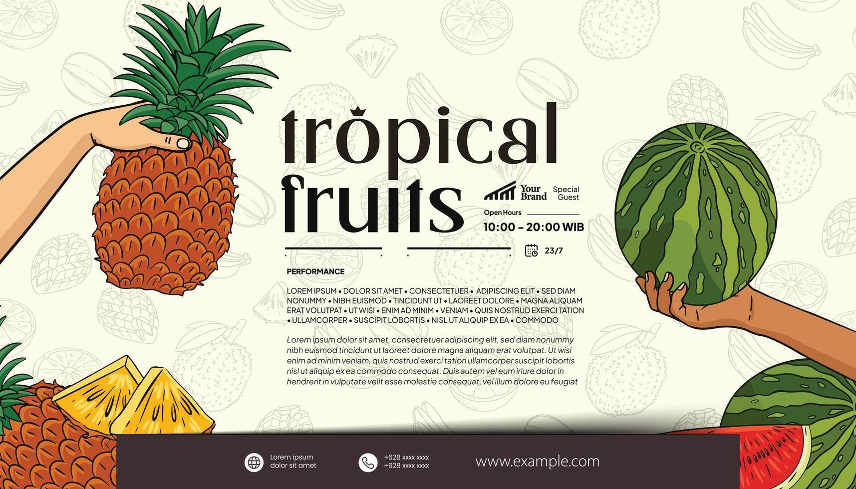 turismo ou saúde evento poster idéia com tropical frutas ilustração vetor