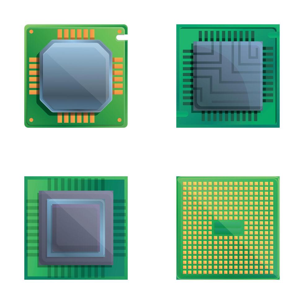 microchip ícones conjunto desenho animado vetor. central computador processador vetor